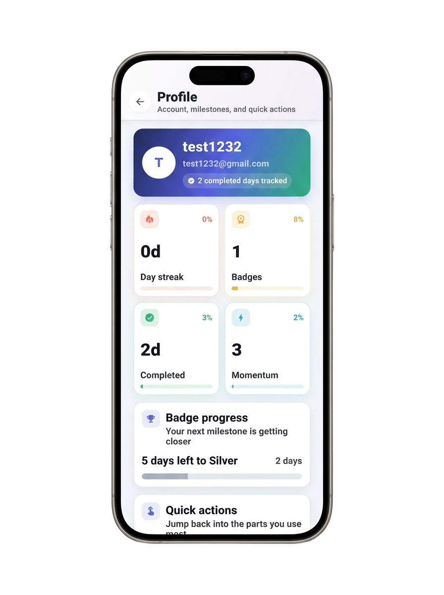 ActionFlow screen — Track your growth